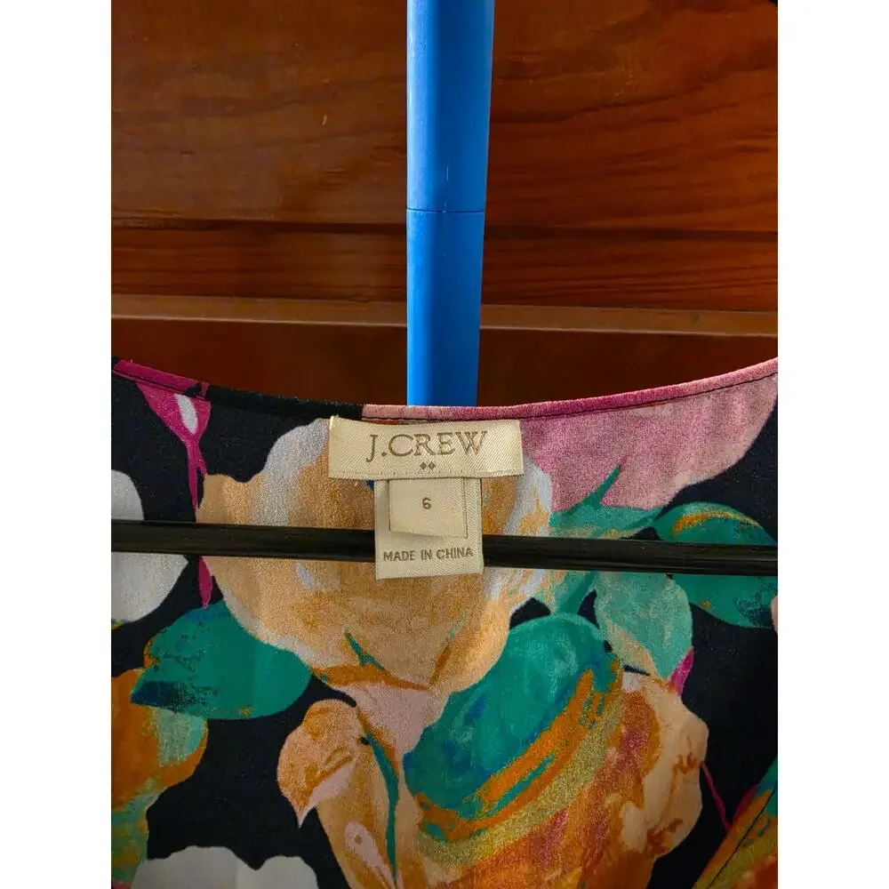 J.Crew Women’s Size 6 Floral Sleeveless Blouse Watercolor Print Navy Pink